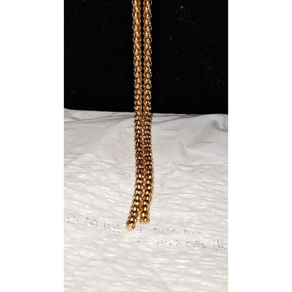 Gold Tone Rope Chain Lariat Necklace Extra Long Elegant Knotted Eveningwear - Picture 3 of 11